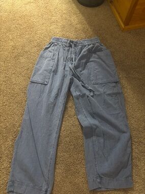 Free People Light Blue Drawstring Utility Trousers